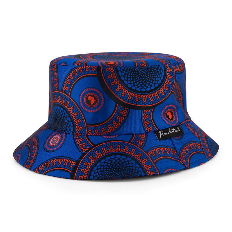 Men's Bucket Hat, Jacquard Woven Satin - African Circle, Navy