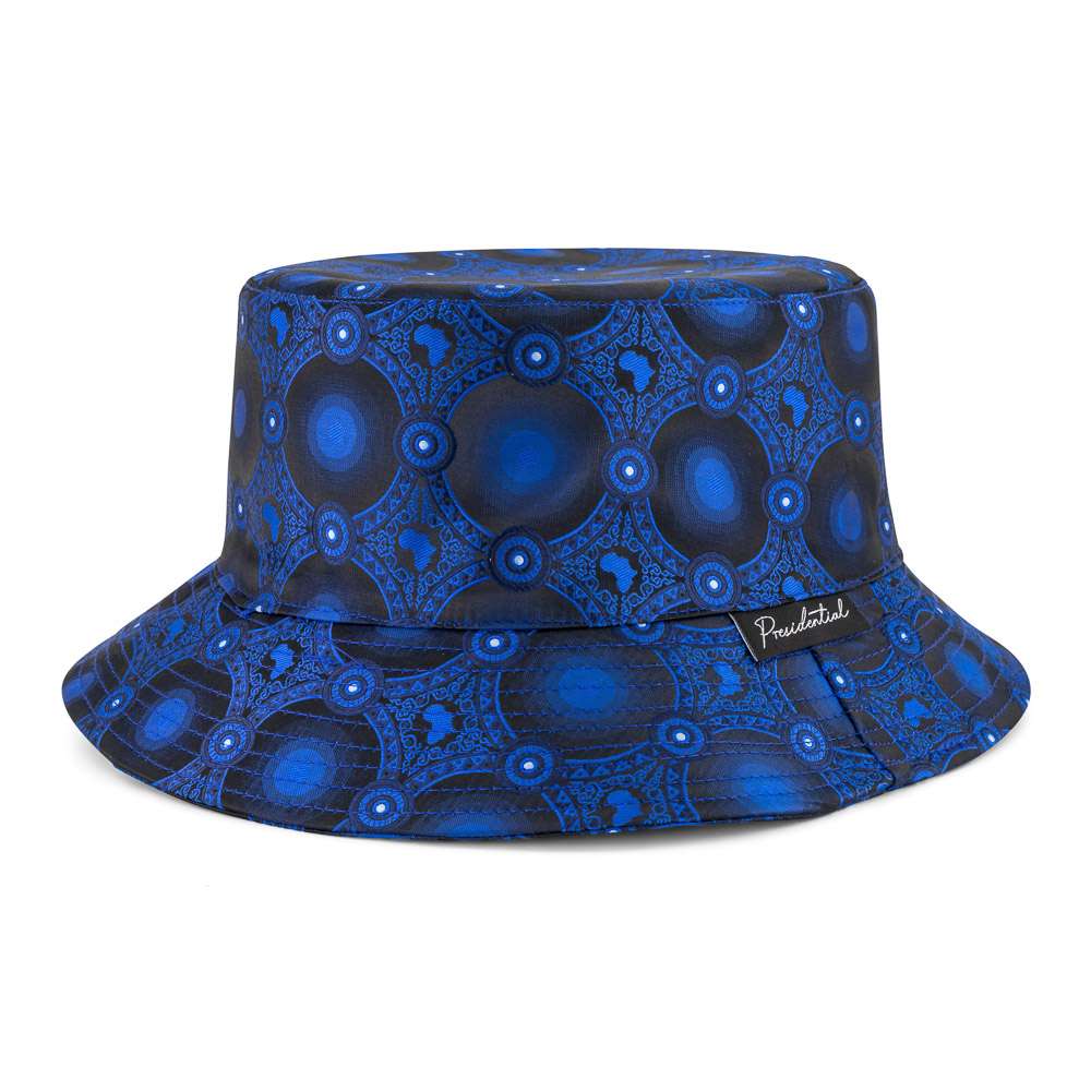 Men's Bucket Hat, Jacquard Woven Satin - African Circle, Navy