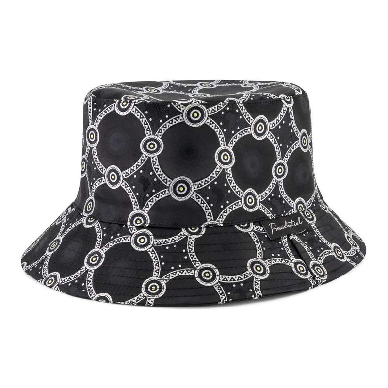 Men's Bucket Hat, Jacquard Woven Satin - African Circle, Black