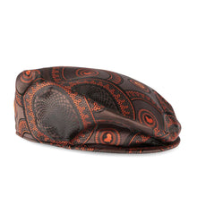 Men’s Ivy Cap, Classic Flat Cap Style, Jacquard Woven Satin - African Circle large, Brown