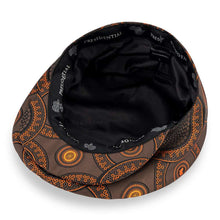 Men’s Ivy Cap, Classic Flat Cap Style, Jacquard Woven Satin - African Circle large, Brown