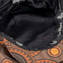 Men’s Ivy Cap, Classic Flat Cap Style, Jacquard Woven Satin - African Circle large, Brown