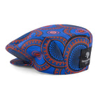 Men’s Ivy Cap, Classic Flat Cap Style, Jacquard Woven Satin - African Circle large, Blue