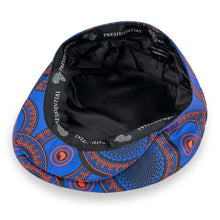 Men’s Ivy Cap, Classic Flat Cap Style, Jacquard Woven Satin - African Circle large, Blue