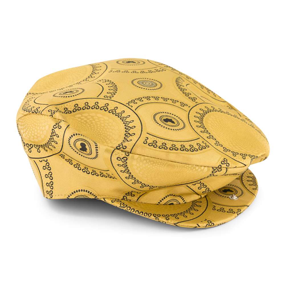 Men’s Ivy Cap, Classic Flat Cap Style, Jacquard Woven Satin - African Circle large, Gold