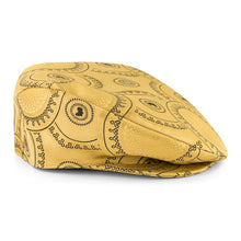 Men’s Ivy Cap, Classic Flat Cap Style, Jacquard Woven Satin - African Circle large, Gold