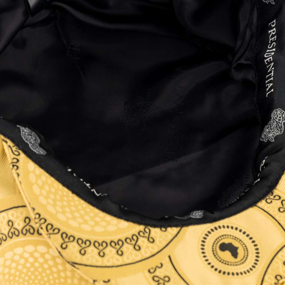 Men’s Ivy Cap, Classic Flat Cap Style, Jacquard Woven Satin - African Circle large, Gold