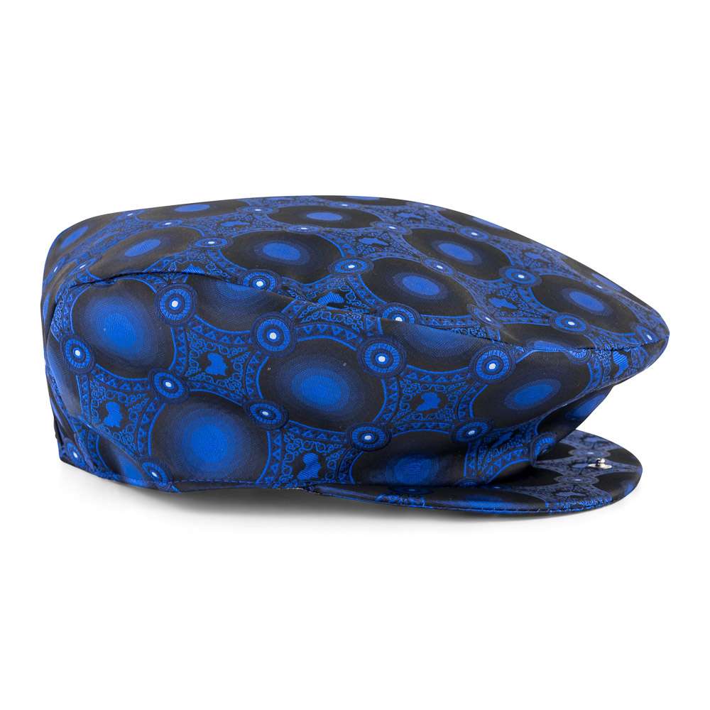 Men’s Ivy Cap, Classic Flat Cap Style, Jacquard Woven Satin - African Circle, Navy