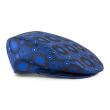Men’s Ivy Cap, Classic Flat Cap Style, Jacquard Woven Satin - African Circle, Navy