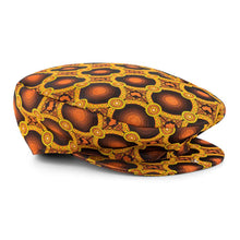 Men’s Ivy Cap, Classic Flat Cap Style, Jacquard Woven Satin - African Circle, Amber