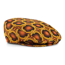 Men’s Ivy Cap, Classic Flat Cap Style, Jacquard Woven Satin - African Circle, Amber