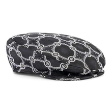 Men’s Ivy Cap, Classic Flat Cap Style, Jacquard Woven Satin - African Circle, Black