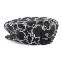 Men’s Ivy Cap, Classic Flat Cap Style, Jacquard Woven Satin - African Circle, Black