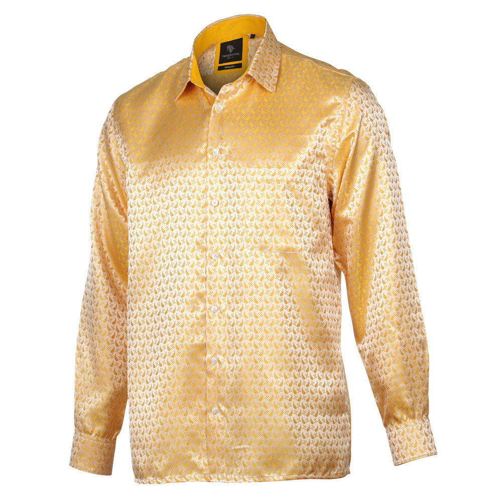 Paisley Fish - Gold Long Sleeve Jacquard Woven Men's Shirt