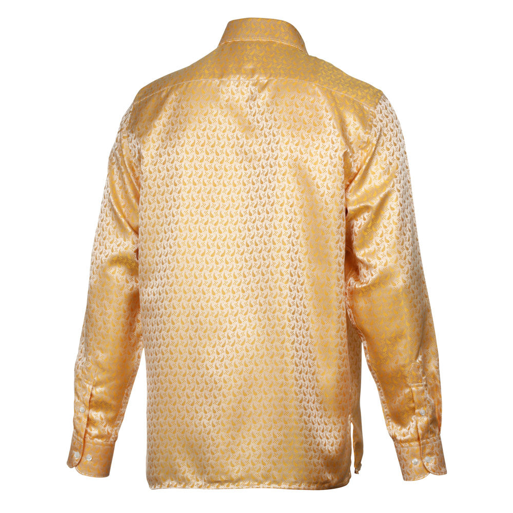 Paisley Fish - Gold Long Sleeve Jacquard Woven Men's Shirt