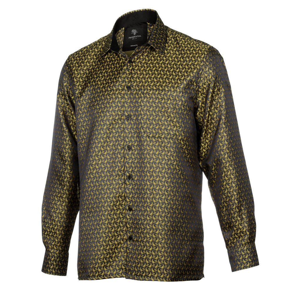 Paisley Fish - Black Long Sleeve Jacquard Woven Men's Shirt