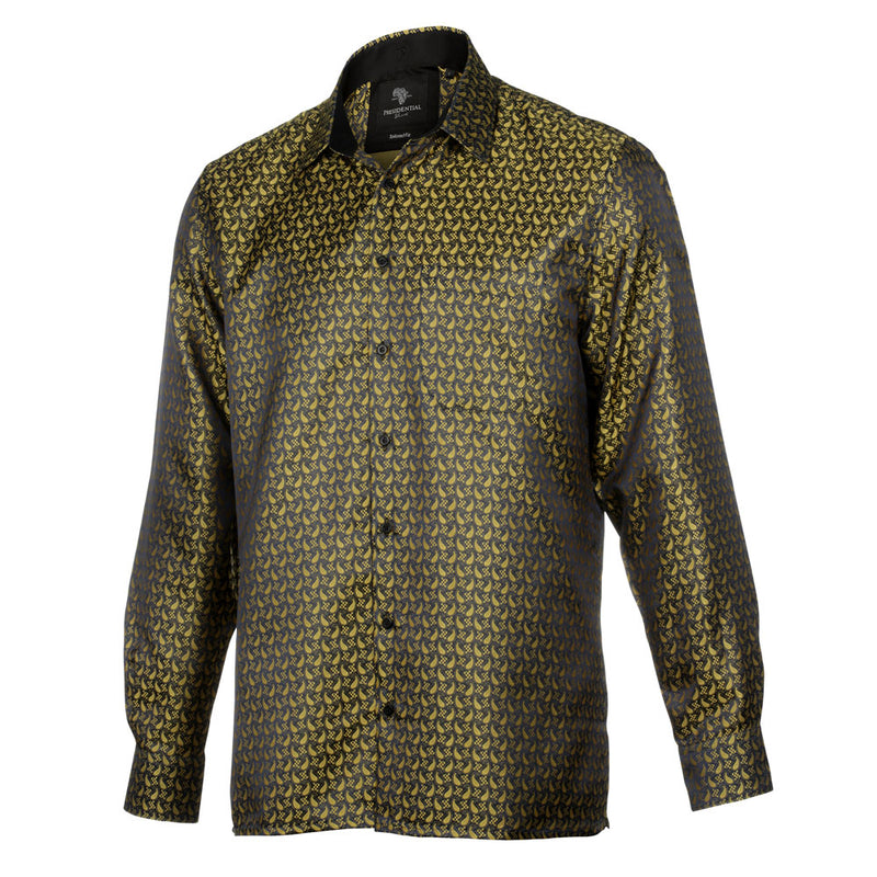 Paisley Fish - Black Long Sleeve Jacquard Woven Men's Shirt