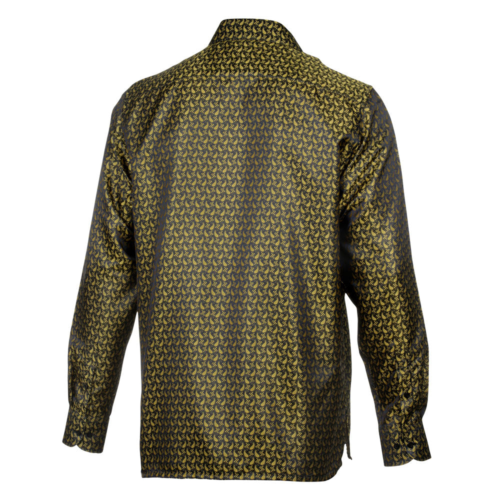 Paisley Fish - Black Long Sleeve Jacquard Woven Men's Shirt