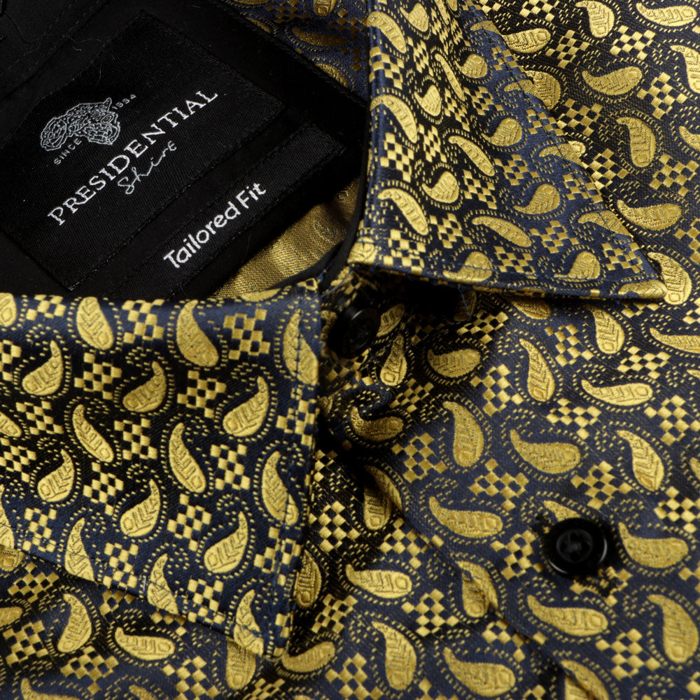 Paisley Fish - Black Long Sleeve Jacquard Woven Men's Shirt