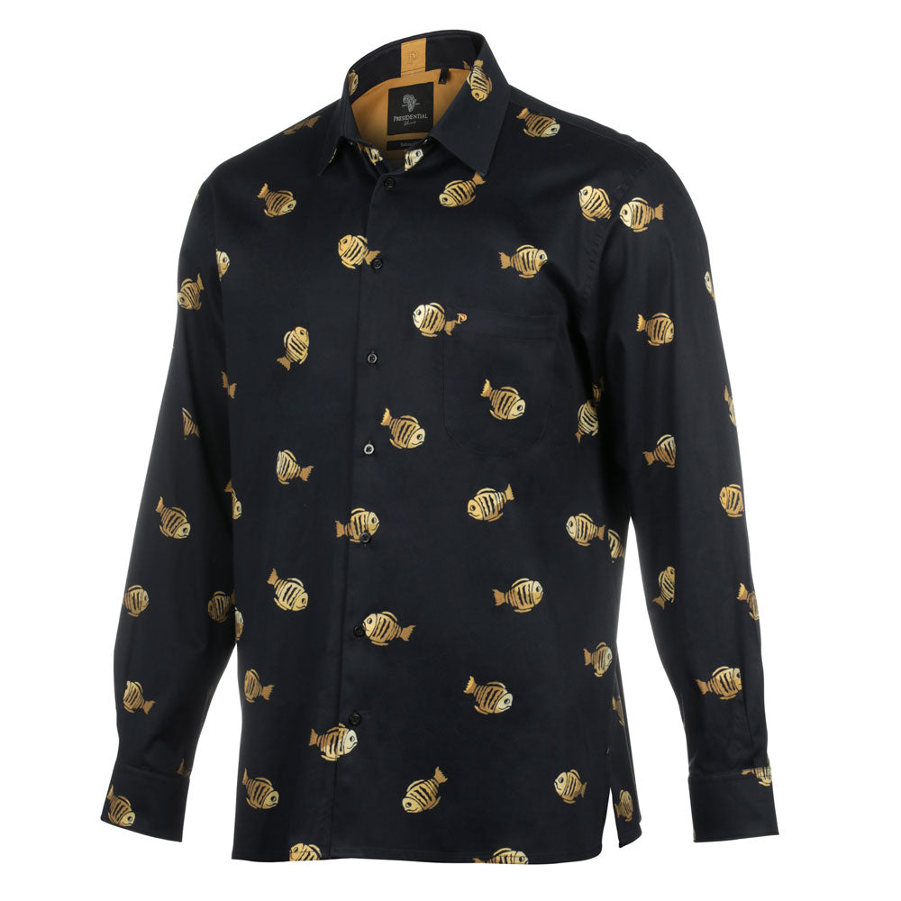 Small Fish - Men's Long Sleeve Cotton Printed Shirt