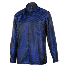 Paisley Fish - Royal Blue Long Sleeve Jacquard Woven Men's Shirt