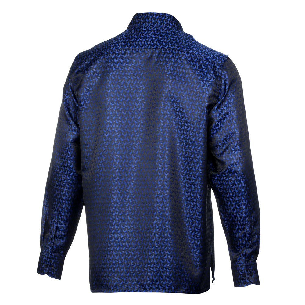 Paisley Fish - Royal Blue Long Sleeve Jacquard Woven Men's Shirt