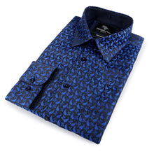 Paisley Fish - Royal Blue Long Sleeve Jacquard Woven Men's Shirt