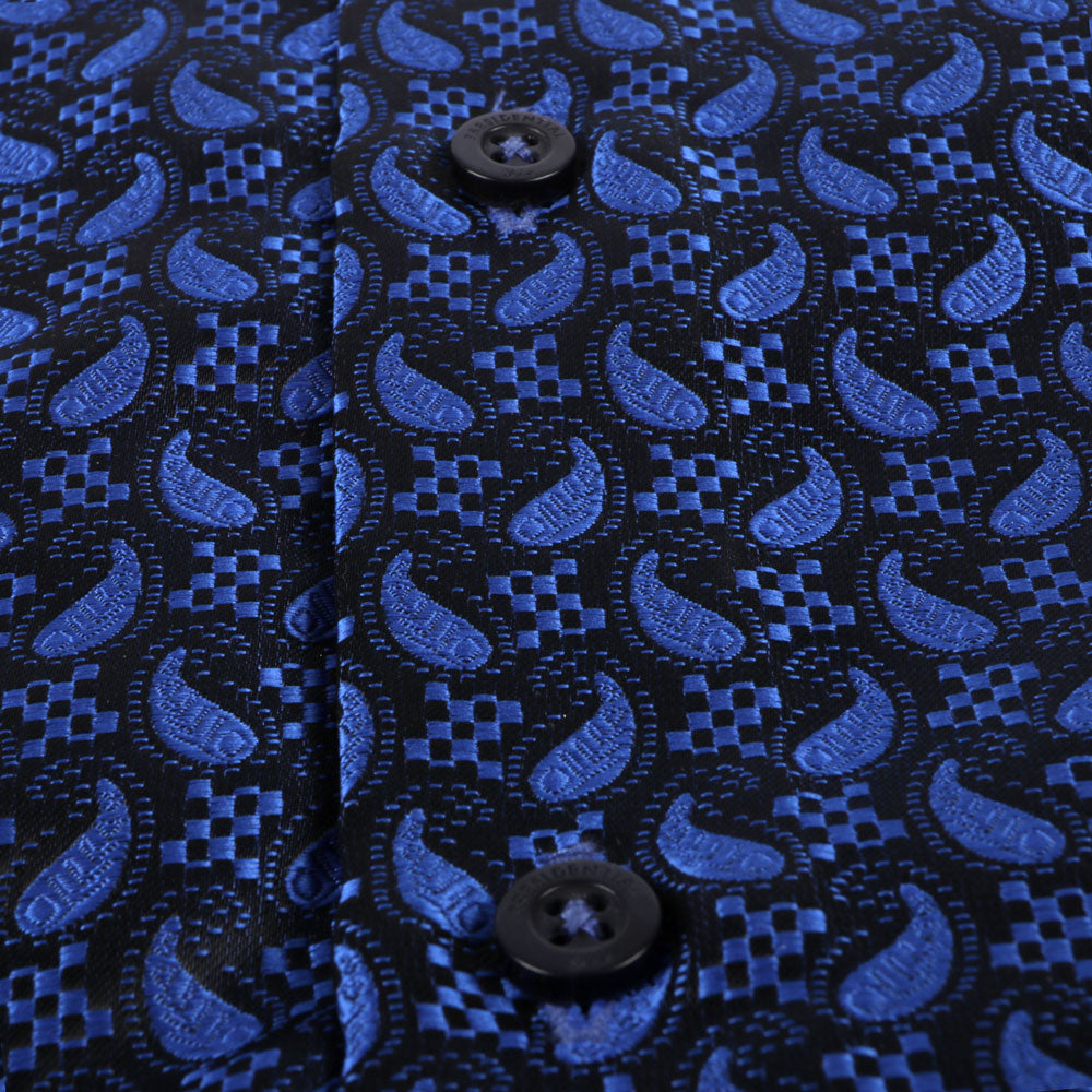 Paisley Fish - Royal Blue Long Sleeve Jacquard Woven Men's Shirt