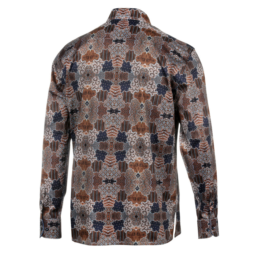 Organic Patchwork - Brown Men's Long Sleeve Cotton Printed Shirt