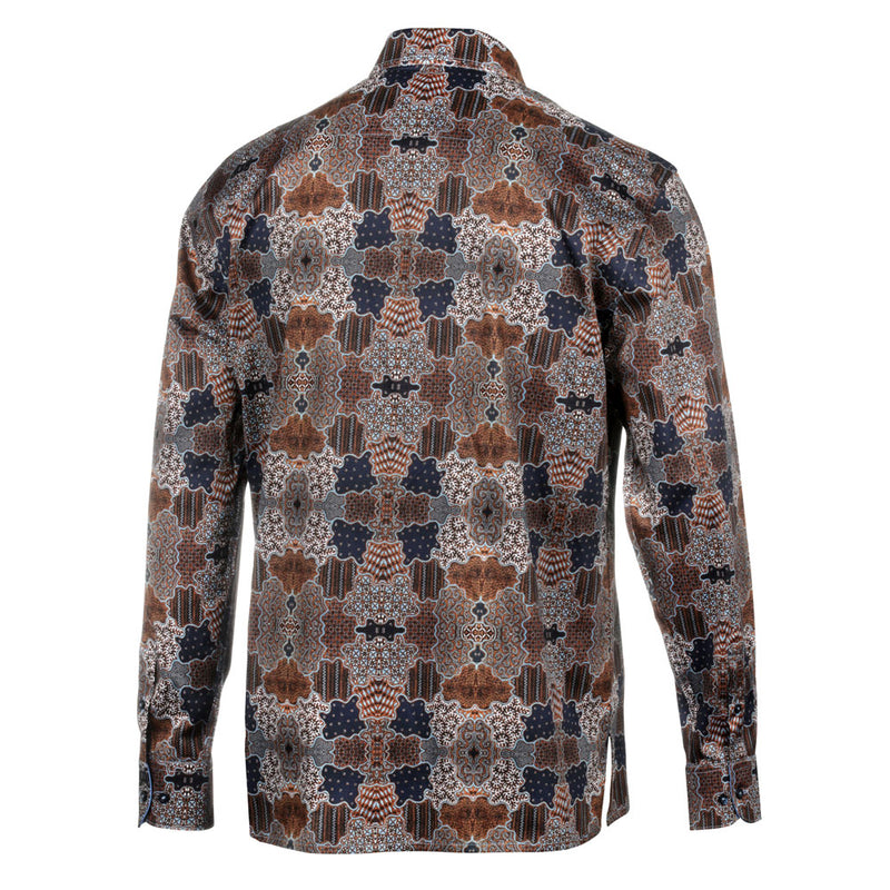 Organic Patchwork - Brown Men's Long Sleeve Cotton Printed Shirt