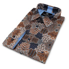 Organic Patchwork - Brown Men's Long Sleeve Cotton Printed Shirt