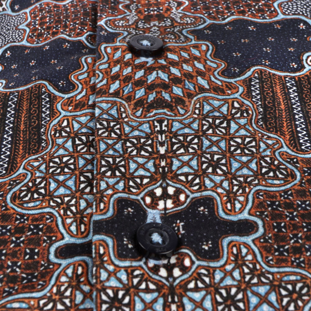 Organic Patchwork - Brown Men's Long Sleeve Cotton Printed Shirt