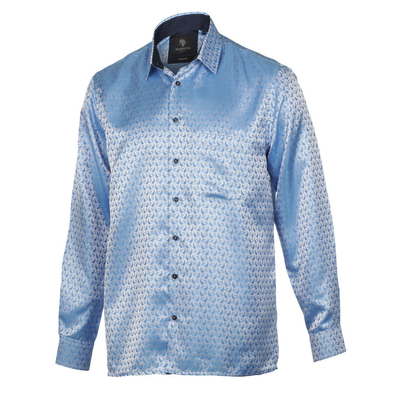 Paisley Fish - Blue Long Sleeve Jacquard Woven Men's Shirt