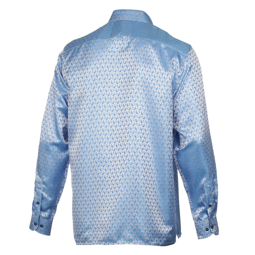 Paisley Fish - Blue Long Sleeve Jacquard Woven Men's Shirt