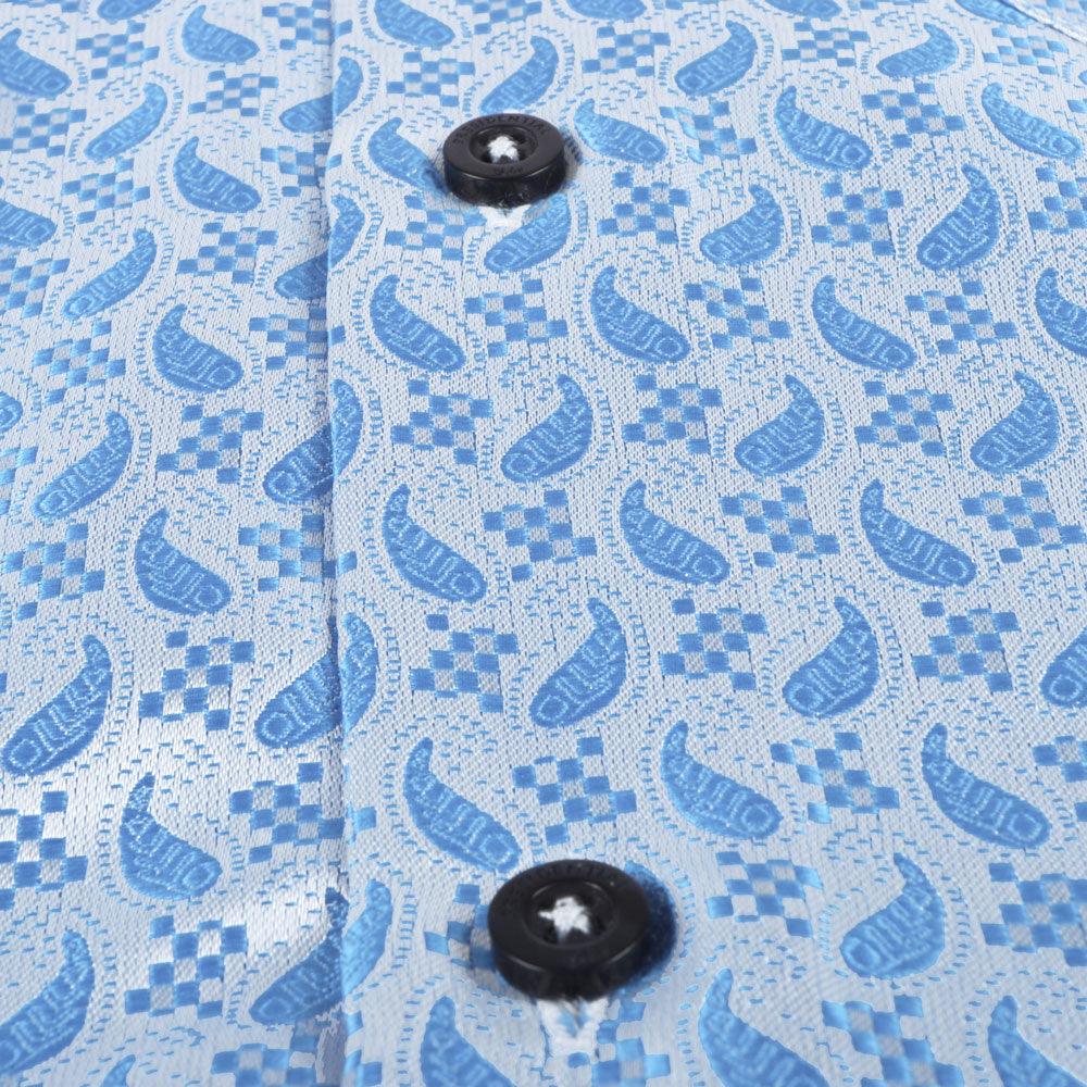 Paisley Fish - Blue Long Sleeve Jacquard Woven Men's Shirt