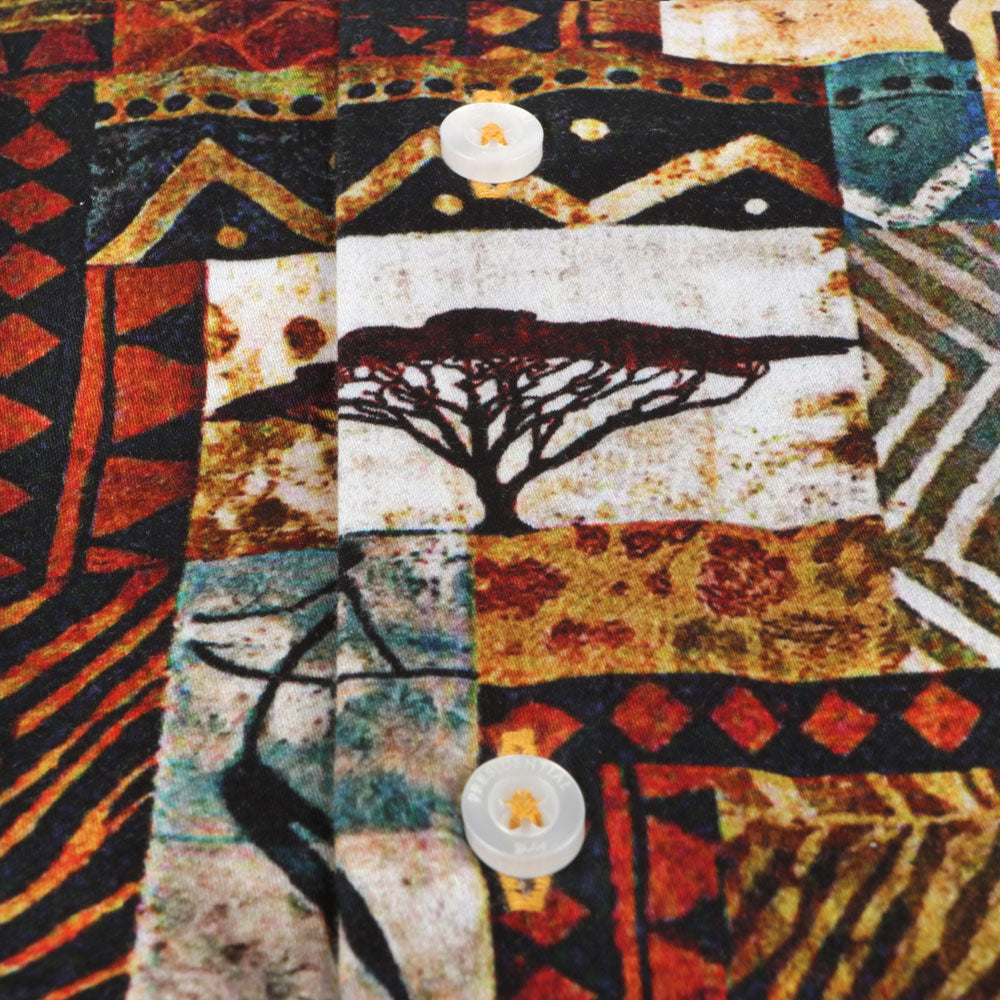 African Tree - Brown Men's Long Sleeve Cotton Printed Shirt