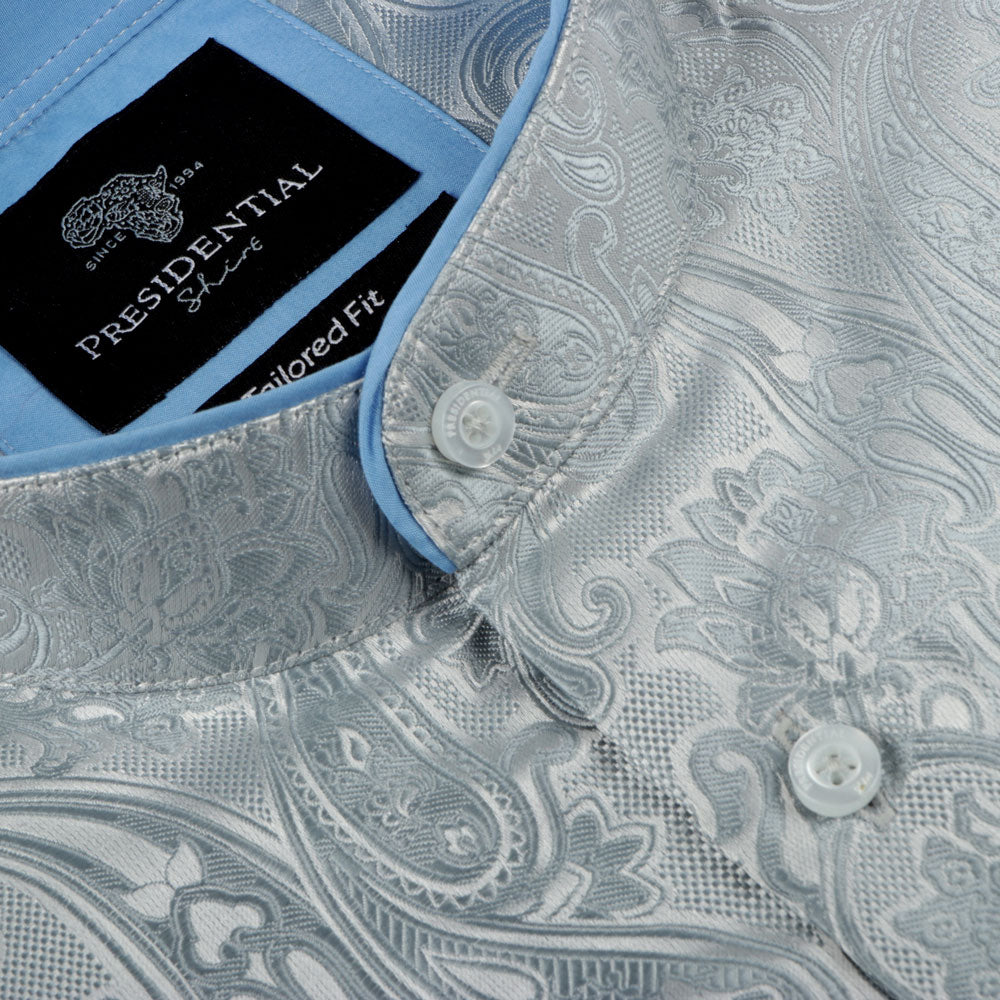 King Classic - Silver Long Sleeve Jacquard Woven Men's Shirt