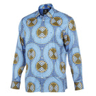African Spine - Blue Men's Long Sleeve Cotton Printed Shirt