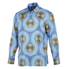 African Spine - Blue Men's Long Sleeve Cotton Printed Shirt