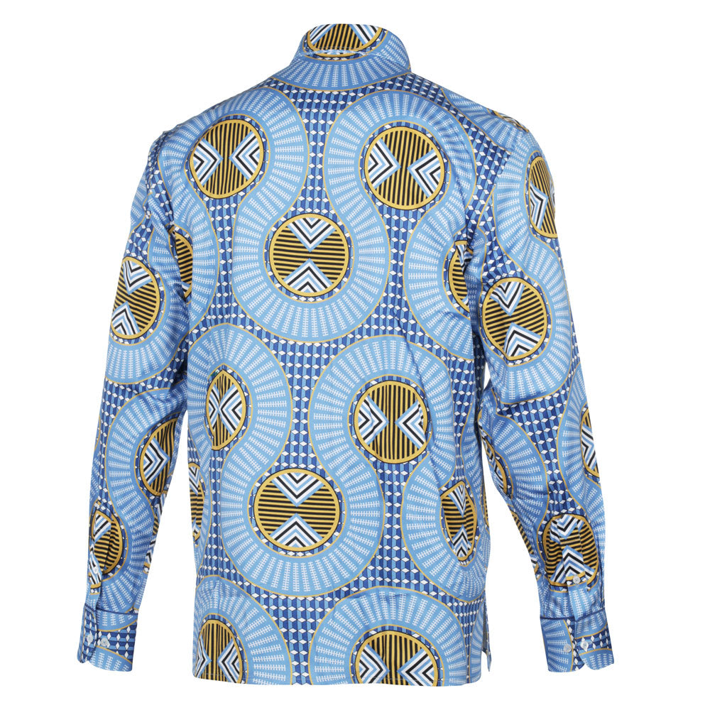 African Spine - Blue Men's Long Sleeve Cotton Printed Shirt
