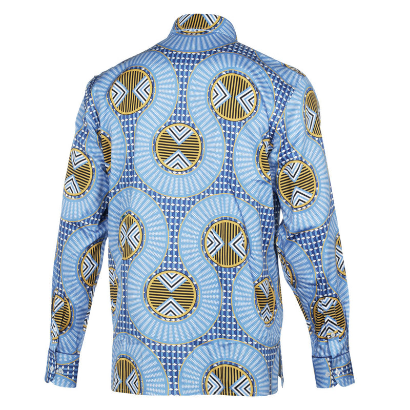 African Spine - Blue Men's Long Sleeve Cotton Printed Shirt