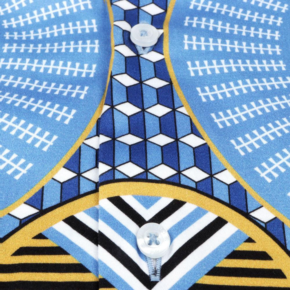 African Spine - Blue Men's Long Sleeve Cotton Printed Shirt