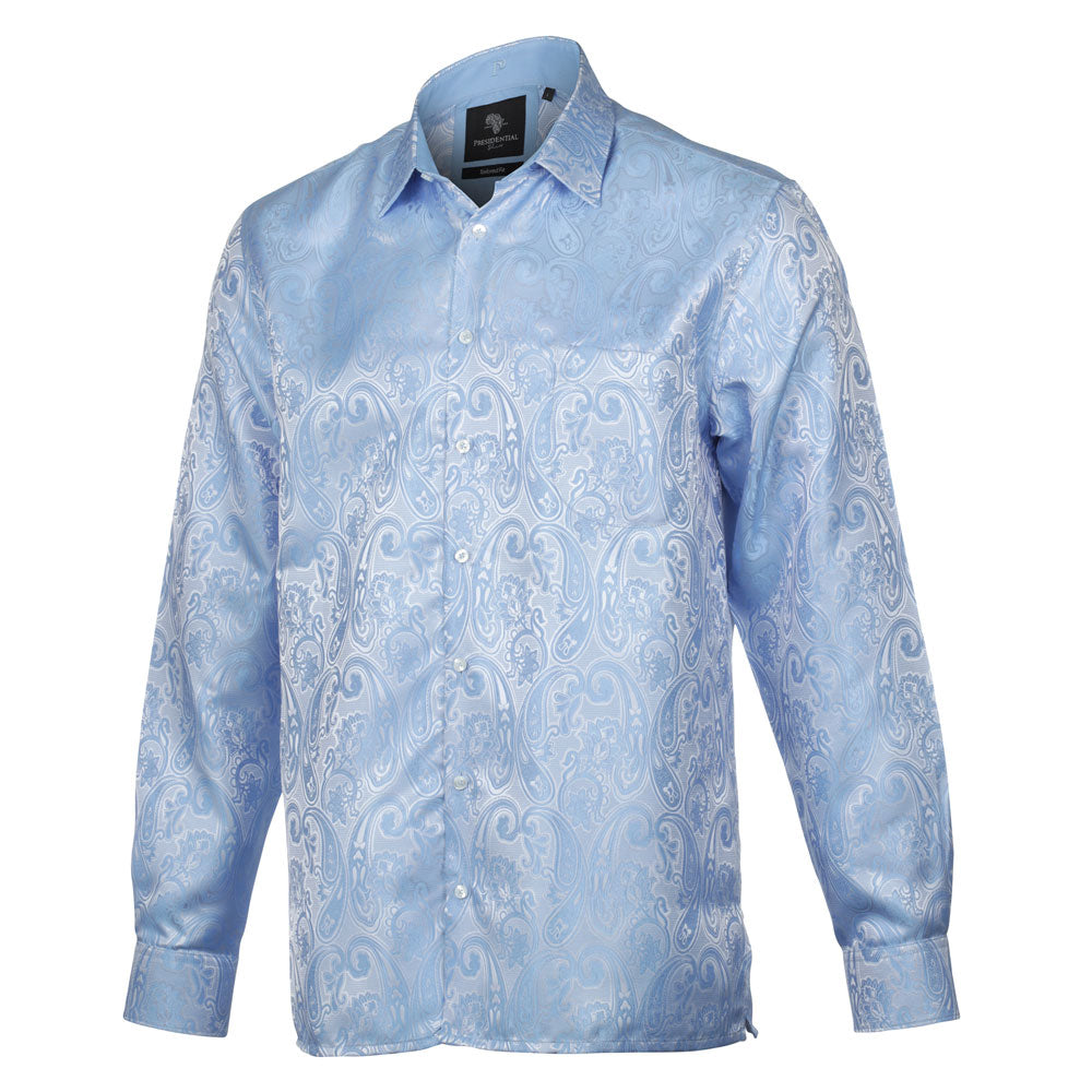 King Classic - Light Blue Long Sleeve Jacquard Woven Men's Shirt