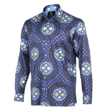 African Spine - Navy Men's Long Sleeve Cotton Printed Shirt