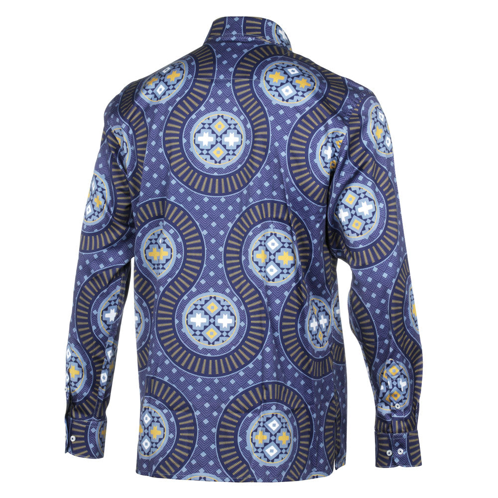 African Spine - Navy Men's Long Sleeve Cotton Printed Shirt