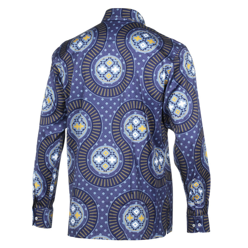African Spine - Navy Men's Long Sleeve Cotton Printed Shirt