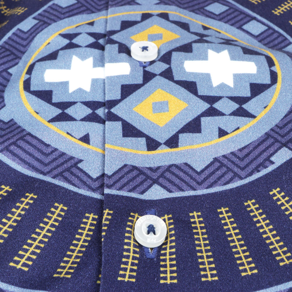 African Spine - Navy Men's Long Sleeve Cotton Printed Shirt