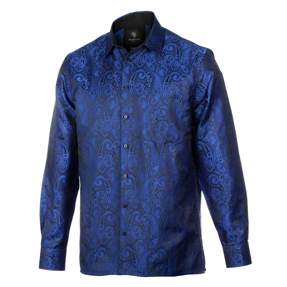 King Classic - Royal Blue Long Sleeve Jacquard Woven Men's Shirt