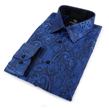 King Classic - Royal Blue Long Sleeve Jacquard Woven Men's Shirt