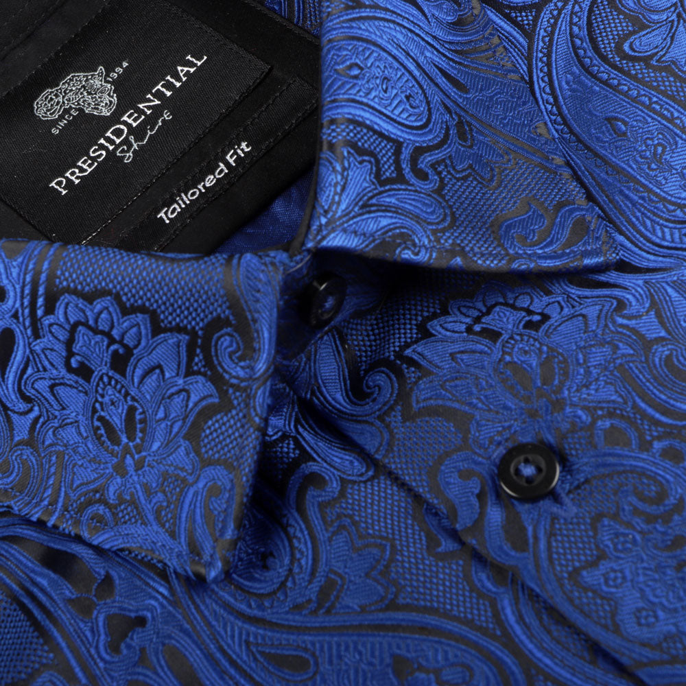 King Classic - Royal Blue Long Sleeve Jacquard Woven Men's Shirt